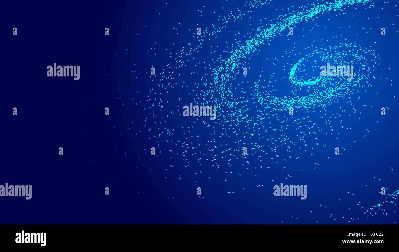 Dark blue cosmic vortex, particle construction network technology big data abstract background Stock Photo