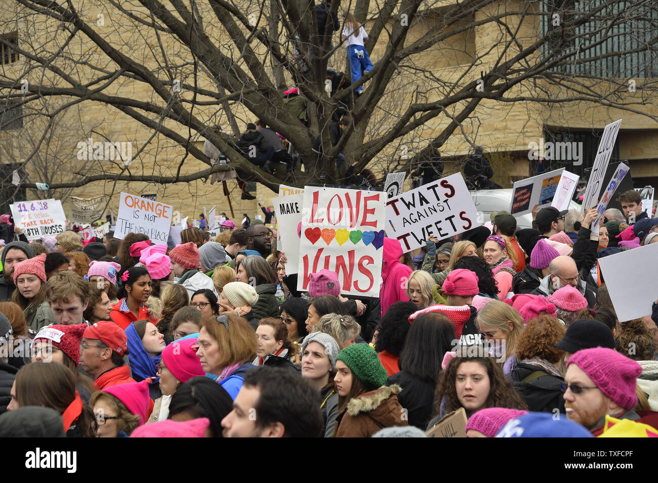 The heart of a Women's March near Independence Avenue is packed with people protesting for equal treatment, reproductive rights, and other issues before a march was abandoned due to overcrowding on January 21, 2017, in Washington, D.C. A metropolitan police officer estimated the crowd at one million. Photo by David Tulis/UPI Stock Photo