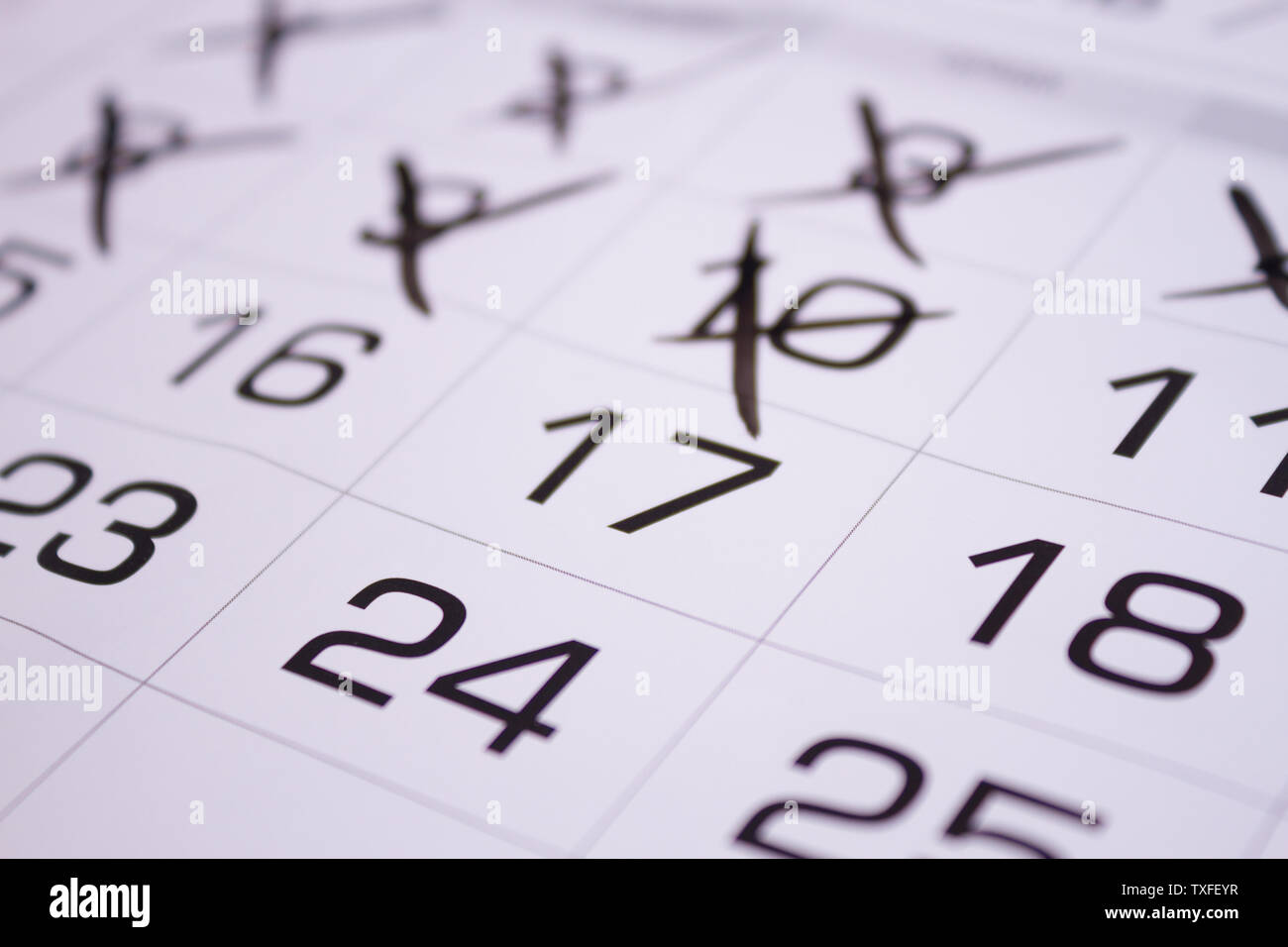 calendar with cross out dates. close up Stock Photo - Alamy