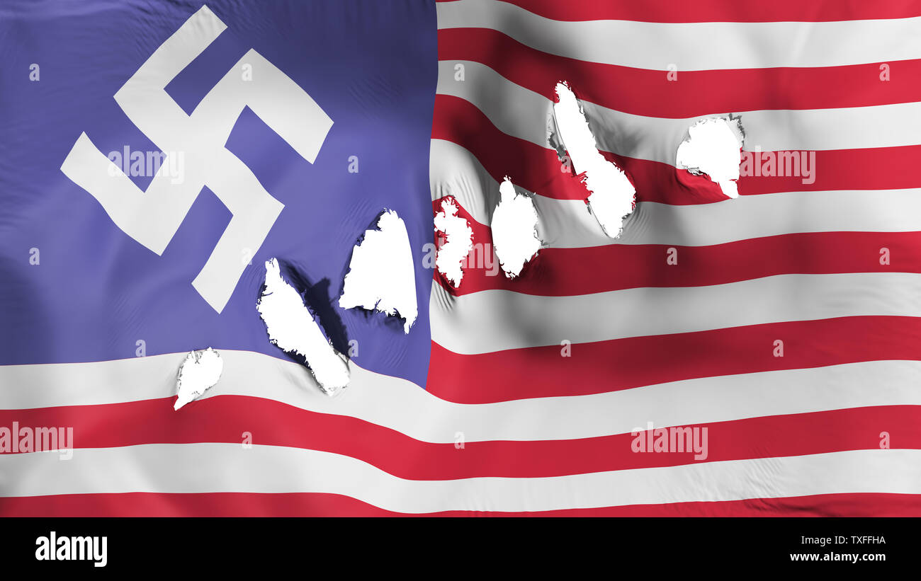 USA swastika flag perforated, bullet holes Stock Photo