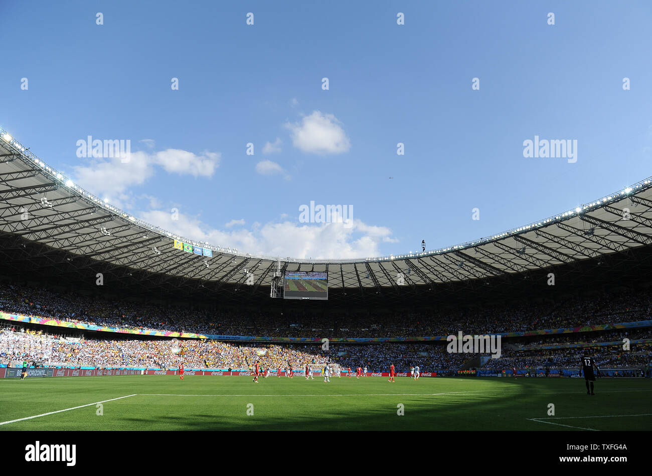 A general view of the stadium during the 2014 FIFA World Cup Group F match at the Estadio Mineirao in Belo Horizonte, Brazil on June 21, 2014. UPI/Chris Brunskill Stock Photo