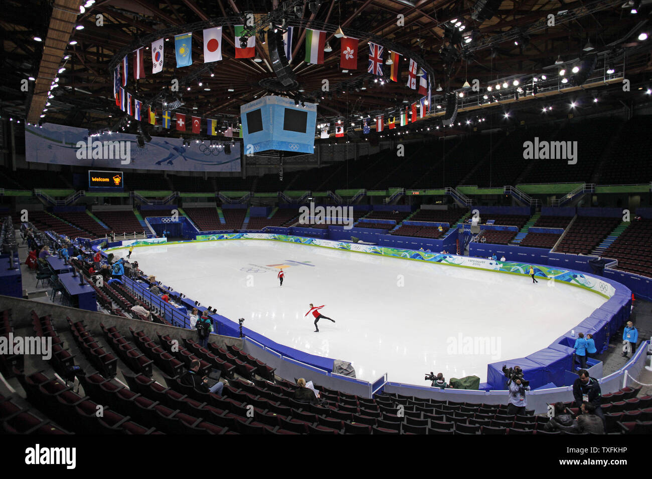 Figure skaters practice at the Pacific Coliseum at the 2010 Winter Olympics in Vancouver, Canada on February 11, 2010.     UPI/Brian Kersey Stock Photo