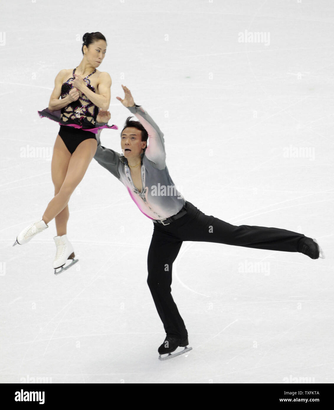 Dan Zhang (L) and Hao Zhang of China skate during their short program competition at the 2010 Winter Olympics at Pacific Coliseum in Vancouver, Canada on February 14, 2010.     UPI/Brian Kersey Stock Photo