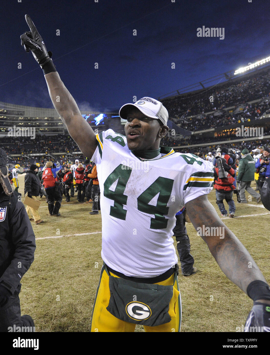 Green Bay Packers running back James Starks celebrates after the