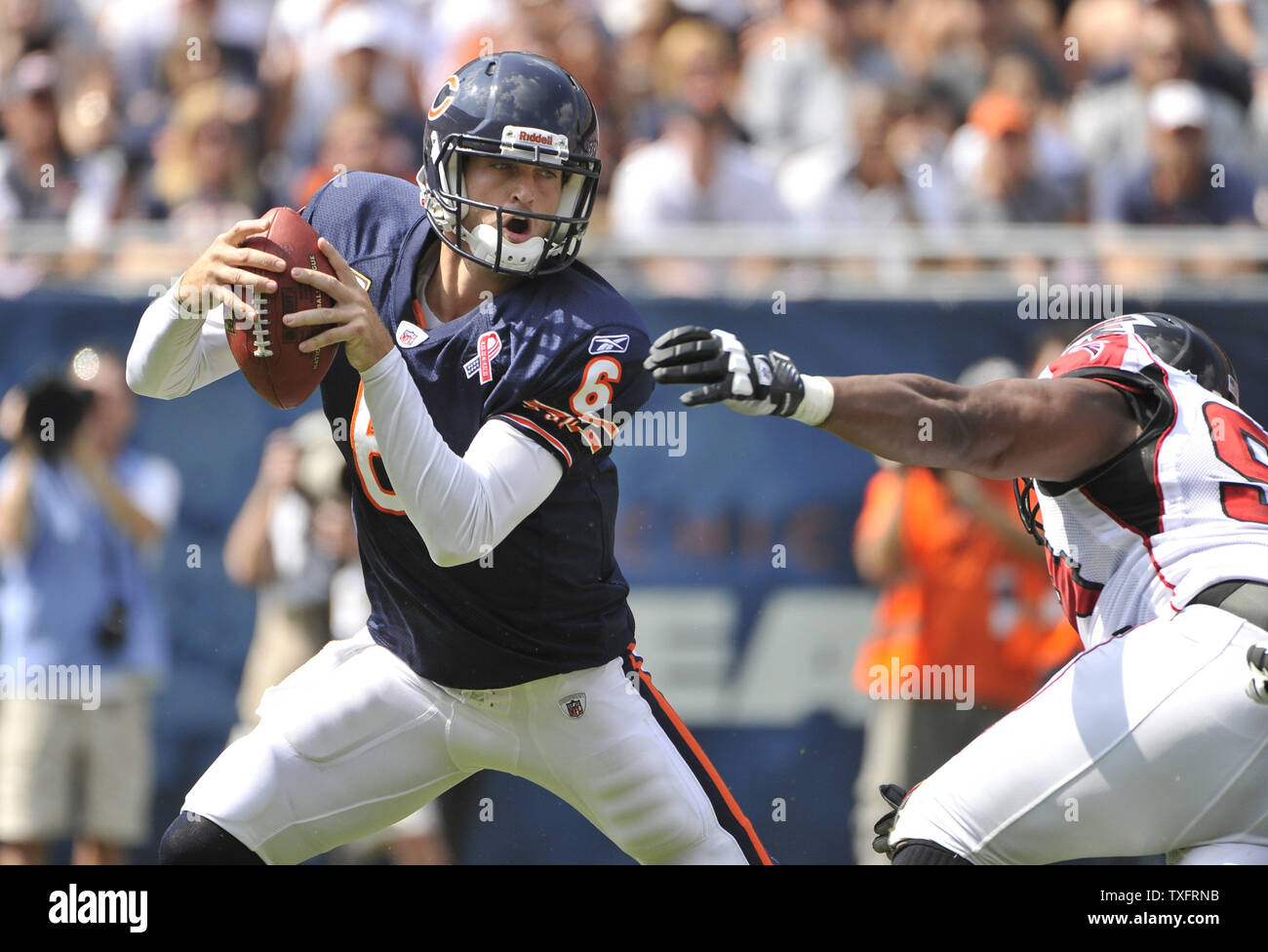 Chicago Bears quarterback Jay Cutler smiles during NFL football training  camp in Lake Forest, Ill., Wednesday, June 3, 2009. (AP Photo/Nam Y. Huh  Stock Photo - Alamy