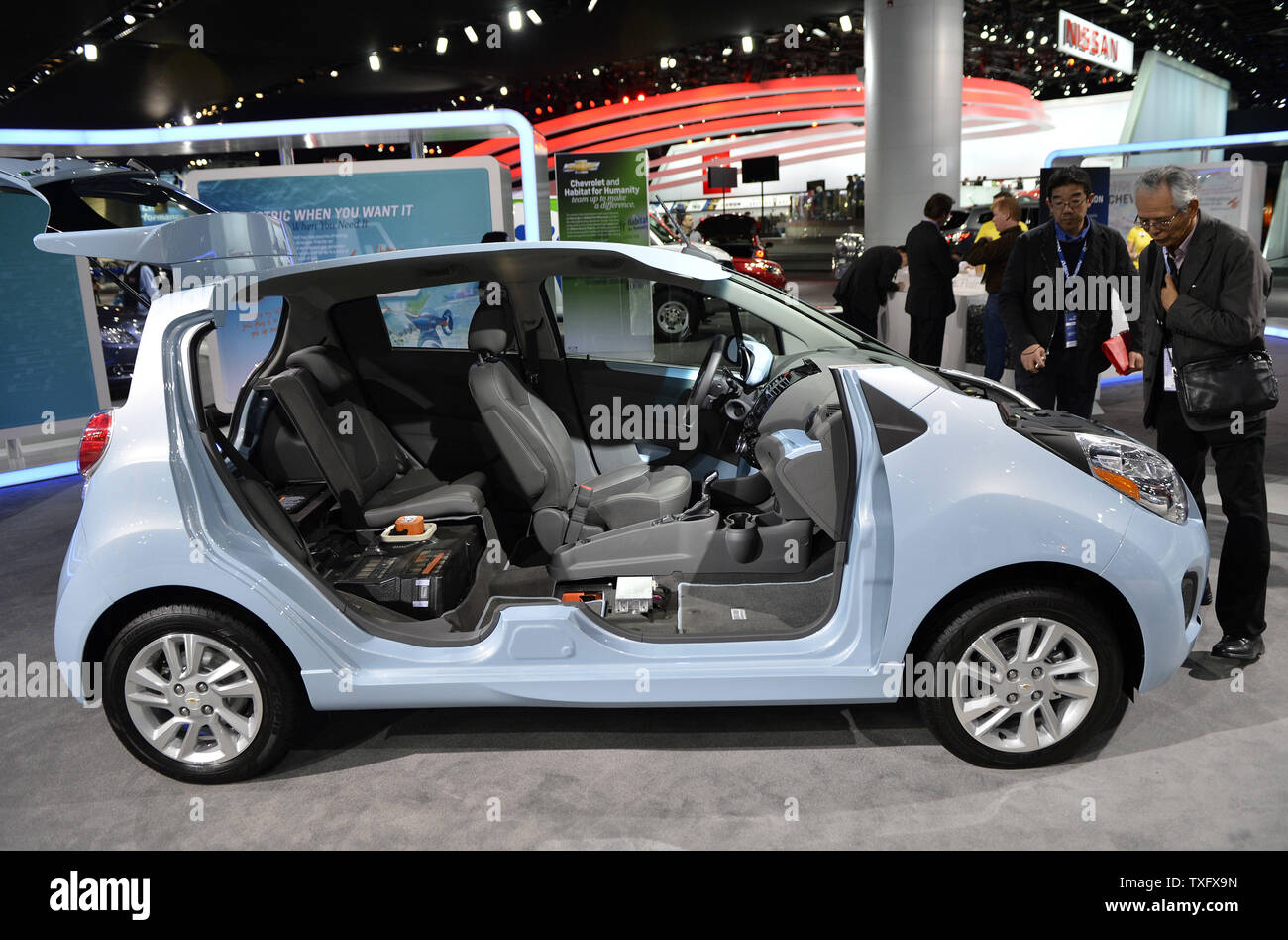 A cut-away display shows the inside of a 2014 Chevrolet Spark EV at the 2013 North American International Auto Show in Detroit on January 14, 2013. The EV model of the Spark is a 100 percent electric vehicle.    UPI/Brian Kersey Stock Photo
