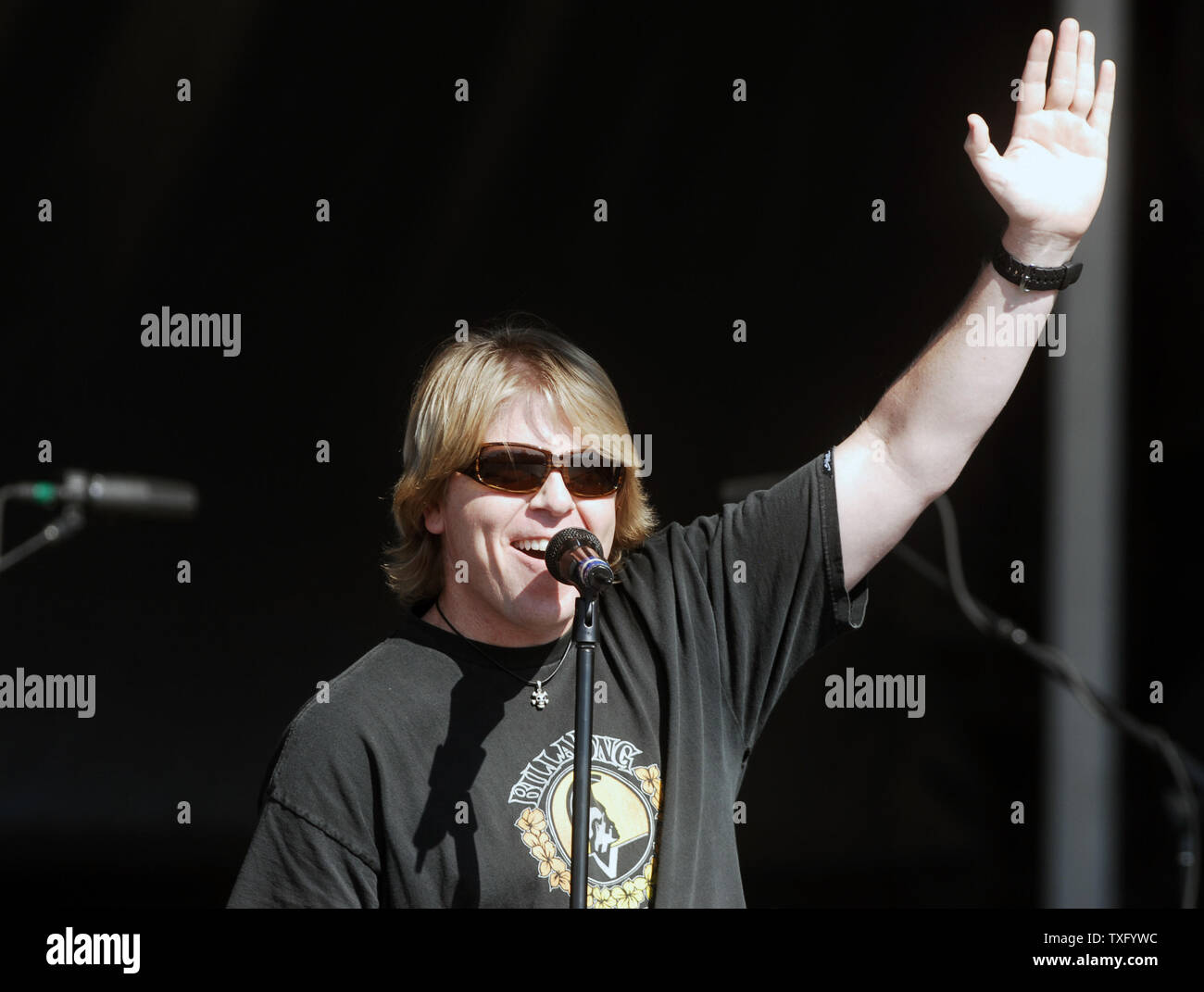 Dexter Holland of the band The Offspring performs at the Virgin Mobile Festival at Pimlico Race Course in Baltimore, Maryland on August 9, 2008.  (UPI Photo/Alexis C. Glenn) Stock Photo