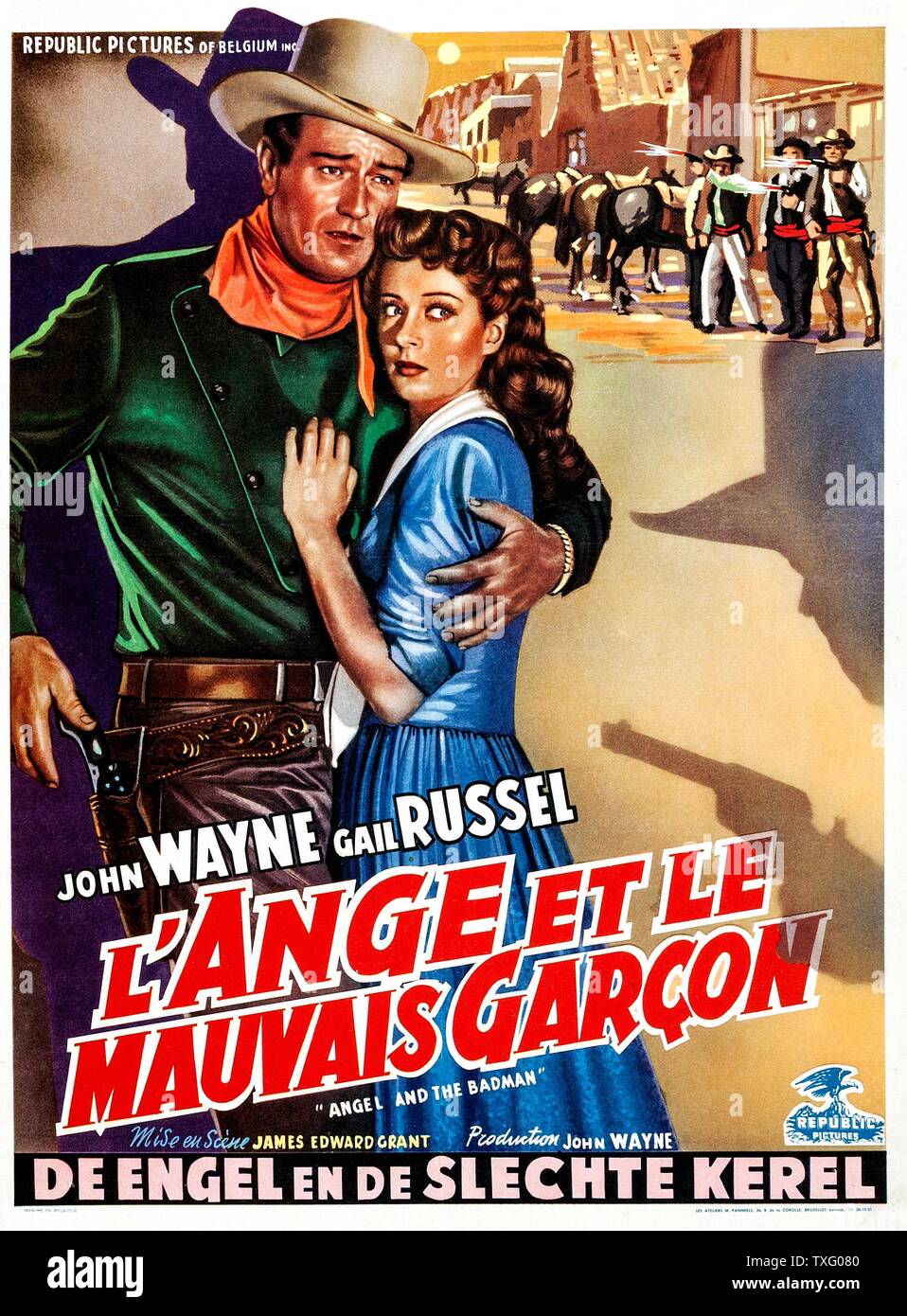 Angel and the Badman  Year: 1947 USA Directed by James Edward Grant Gail Russell , John Wayne  Poster (Bel) Stock Photo