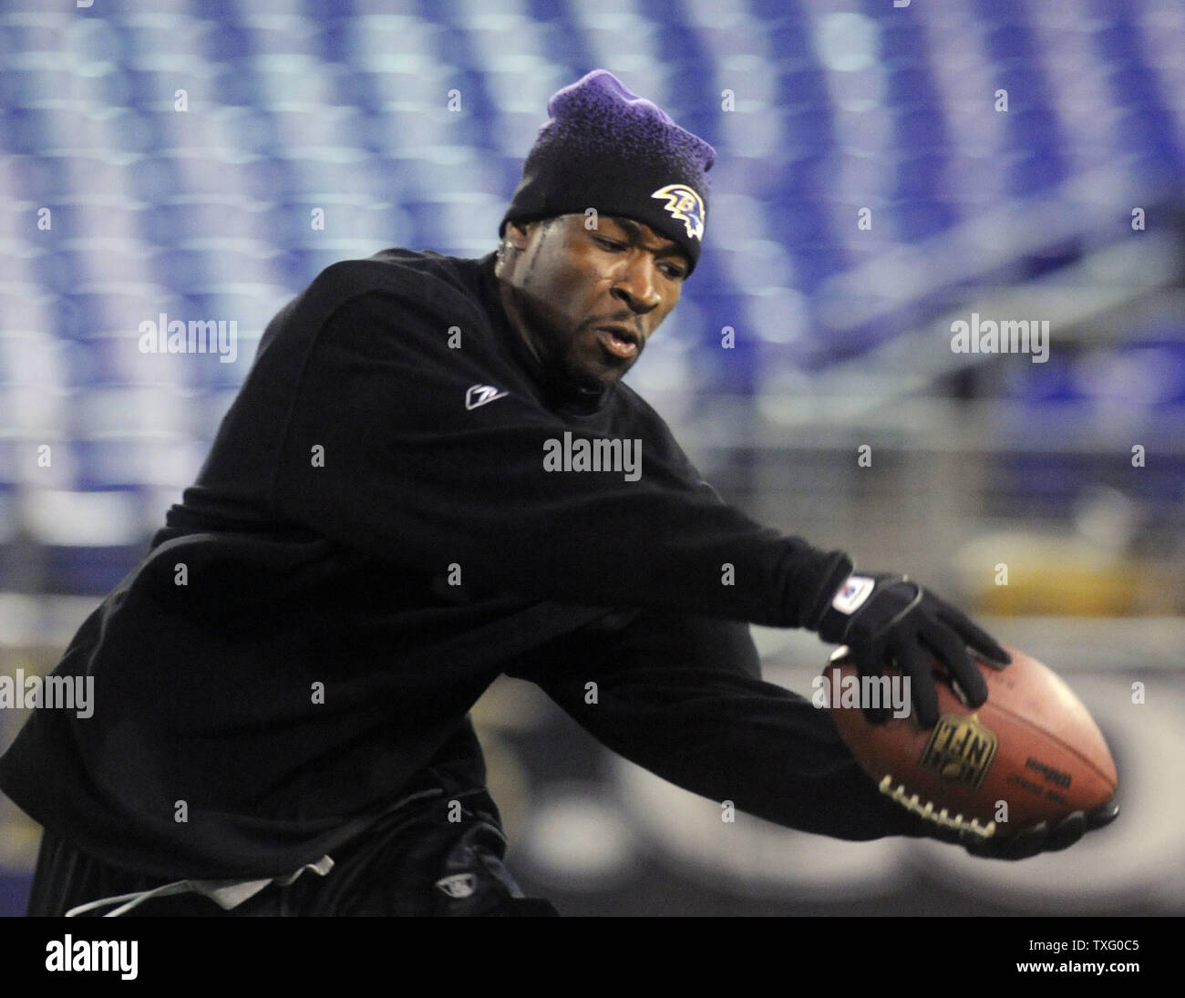 Baltimore Ravens Mark Clayton warms up prior to the game against the