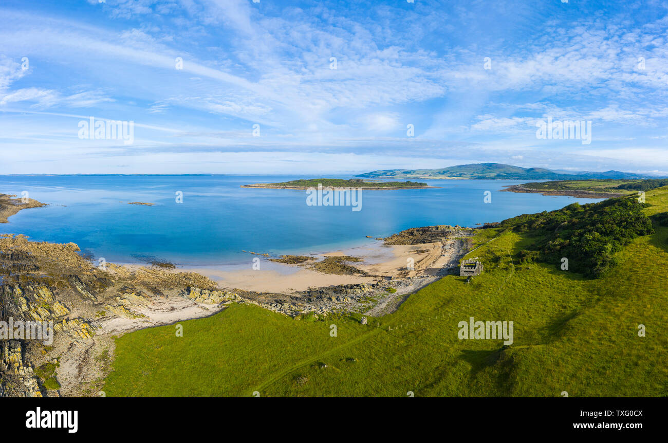 Aerial view of Knockbrex beach, near Borgue, Dumfries & Galloway, Scotland Stock Photo