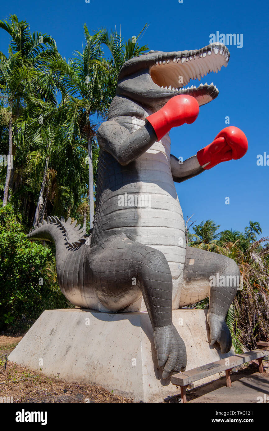 Humpty Doo, NT/Australia - 06.22.2019: Big Boxing Crocodile statue Stock Photo