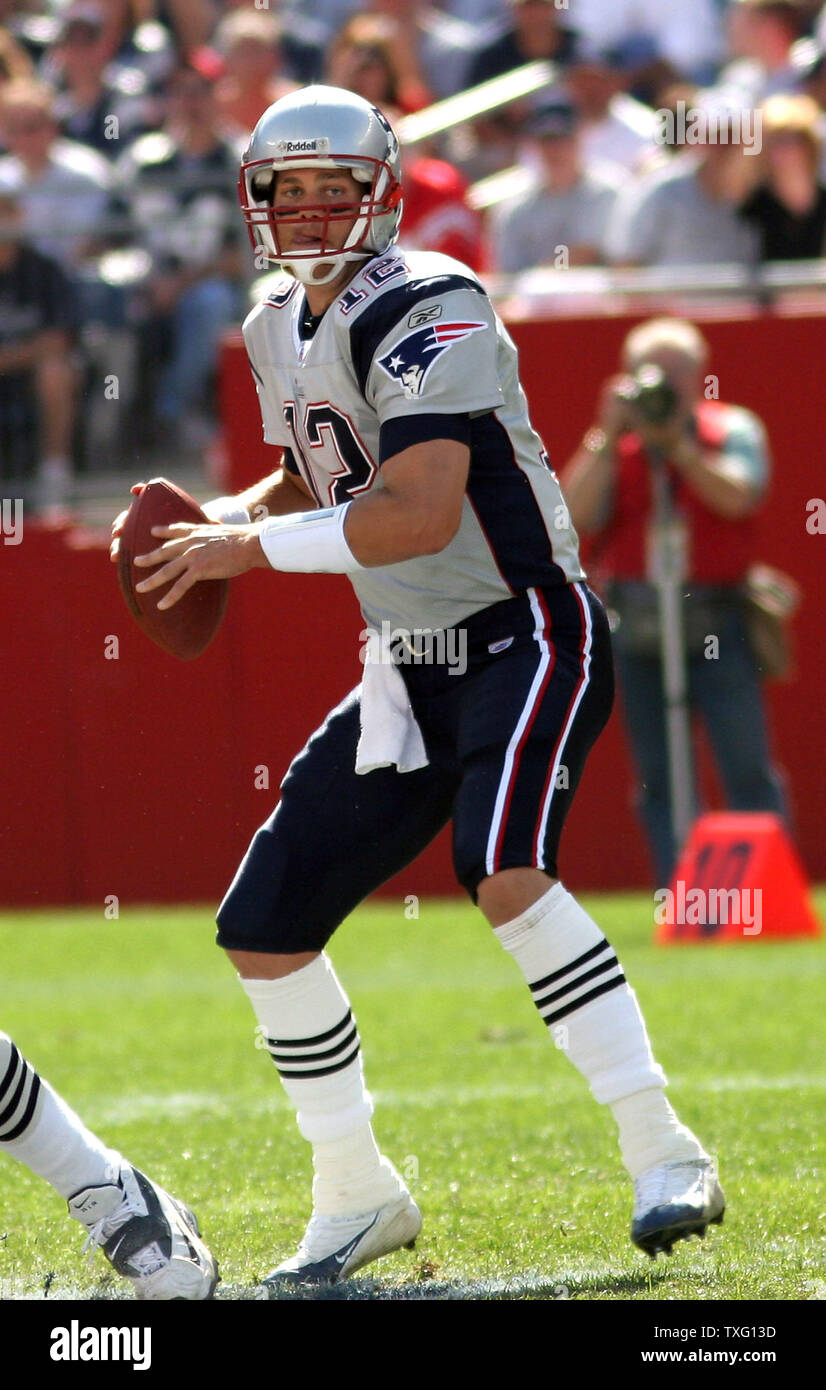 Patriots Quarterback Tom Brady looks for the pass during their game against  the San Diego Chargers at Gillette Stadium on Sunday, October 2, 2005. San  Diego beat the Patriots 41-17, ending the