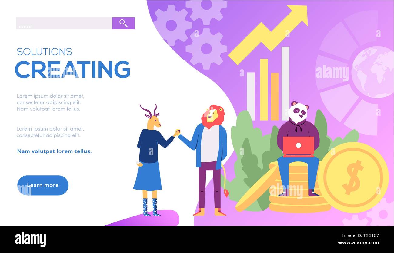 Teamwork Vector Landing Page Template Solutions Creating Web