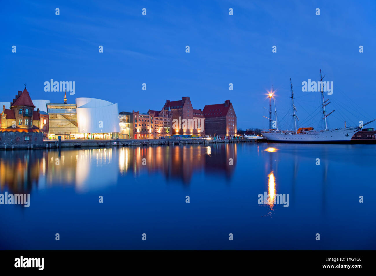 geography / travel, Germany, Mecklenburg-West Pomerania, pilot house, Ozeaneum and loft in the harbou, Additional-Rights-Clearance-Info-Not-Available Stock Photo