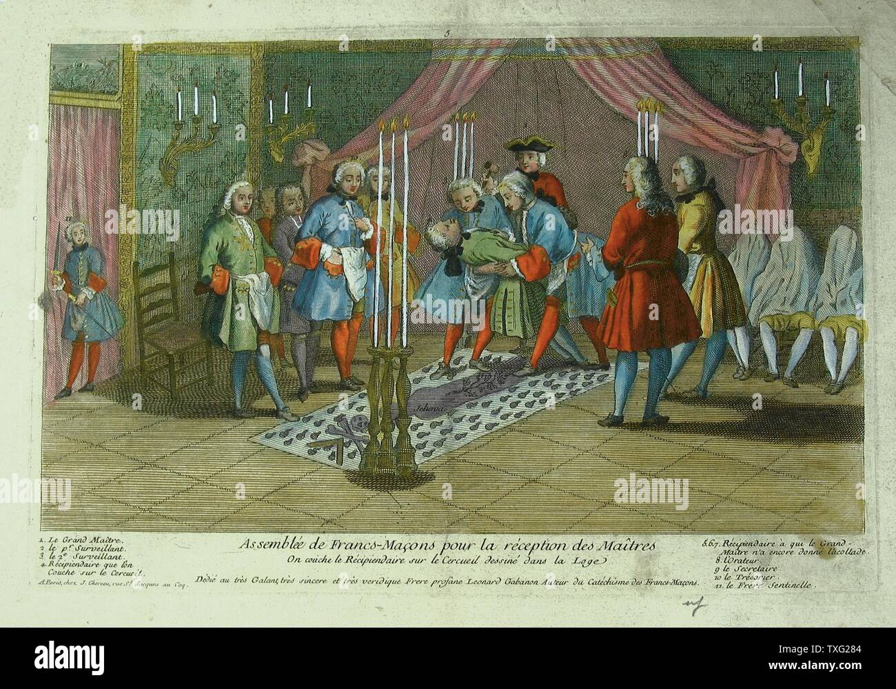 J.Ph. Le Bras Elevation to Master II Mid 18th century Colour printed panel, by 'Gabanon' (25 cm x 35.5 cm) Paris, musée de la Franc-Maçonnerie Stock Photo