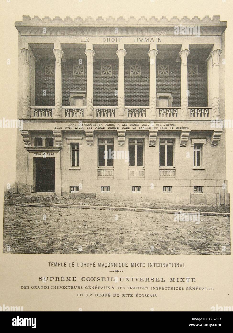 Former Masonic temple of the 'Droit Humain', rue Jules Breton in Paris Early 20th century Paris, musée de la Franc-Maçonnerie Stock Photo