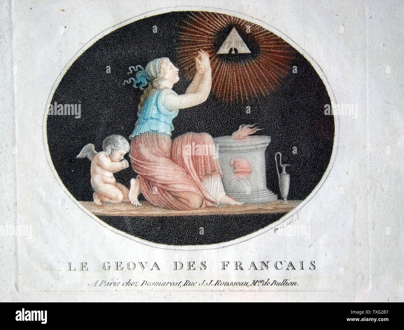 Benoît-Louis Prévost Le Génova des Français  1792 or 1793 Colour engraving (18 cm x 23.5 cm) maison Bullion chez Desmaret Paris, musée de la Franc-Maçonnerie Stock Photo