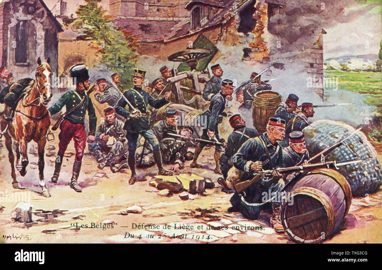 Postcard representing the Battle of Liège in Belgium, 4-25 of August 1914. Stock Photo