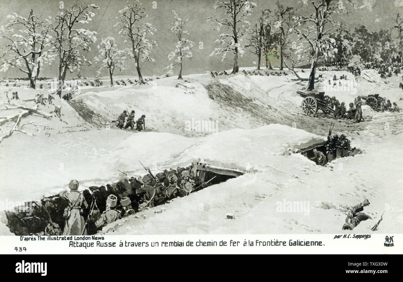Soldiers of the Russian Army attacking the enemy near the Galician border. 1916 Stock Photo