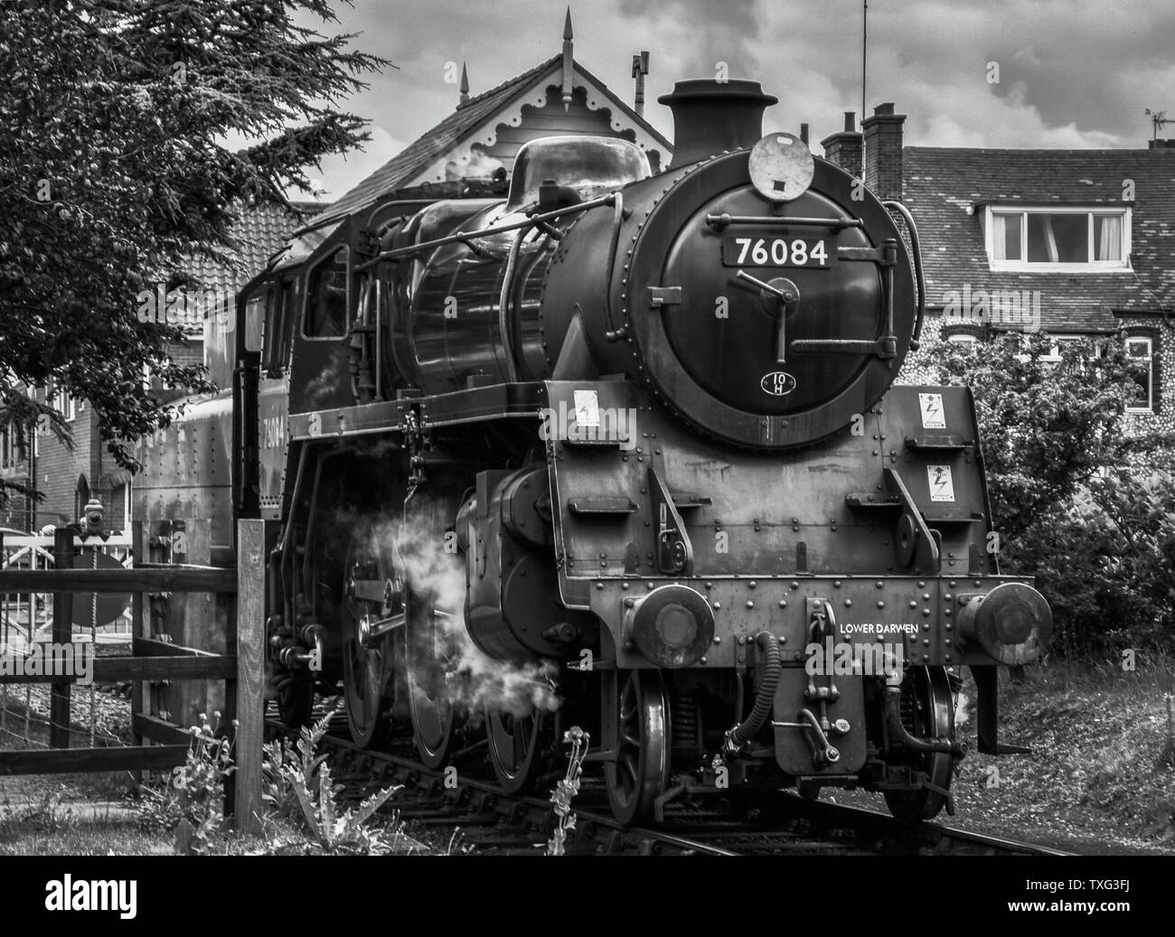 Steam locomotive 76084 at Sheringham Railway Station. Stock Photo