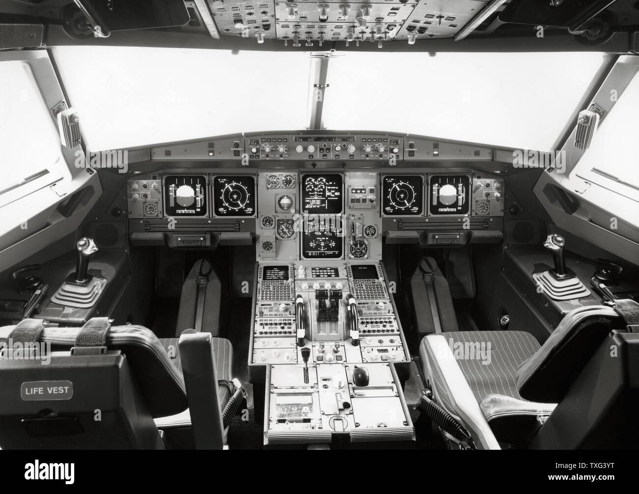 Cockpit Of An Airbus A3 Passenger Aircraft June 1987 Stock Photo Alamy