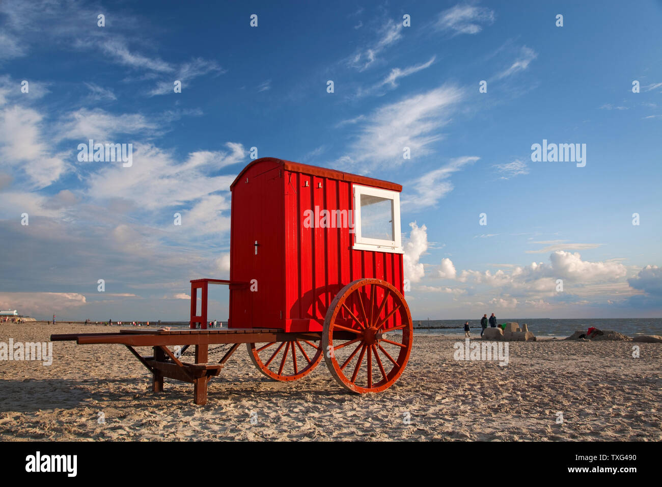 geography / travel, Germany, Lower Saxony, bathing machine on the beach, isle Borkum, East Frisian Isl, Additional-Rights-Clearance-Info-Not-Available Stock Photo