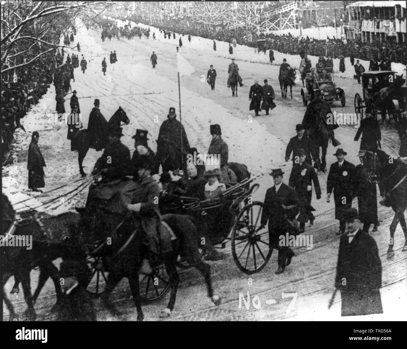 William Howard Taft, 27th President of the United States of America (1909-1913) Taft and his wife riding through Washington in an open carriage on his inauguration day Stock Photo