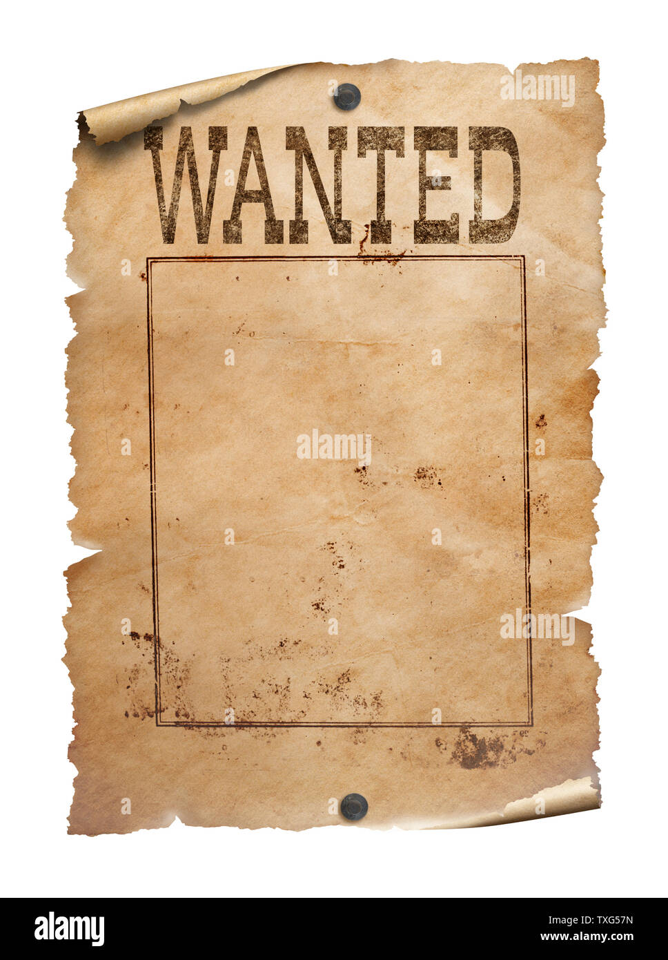 Wanted poster isolated on white background Stock Photo