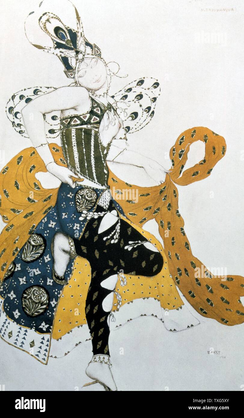 Costume design by Leon Bakst (Russian theatre and ballet designer), for 'The Peri', music by Paul Dukas - 1912 Watercolour and gouache on paper Stock Photo