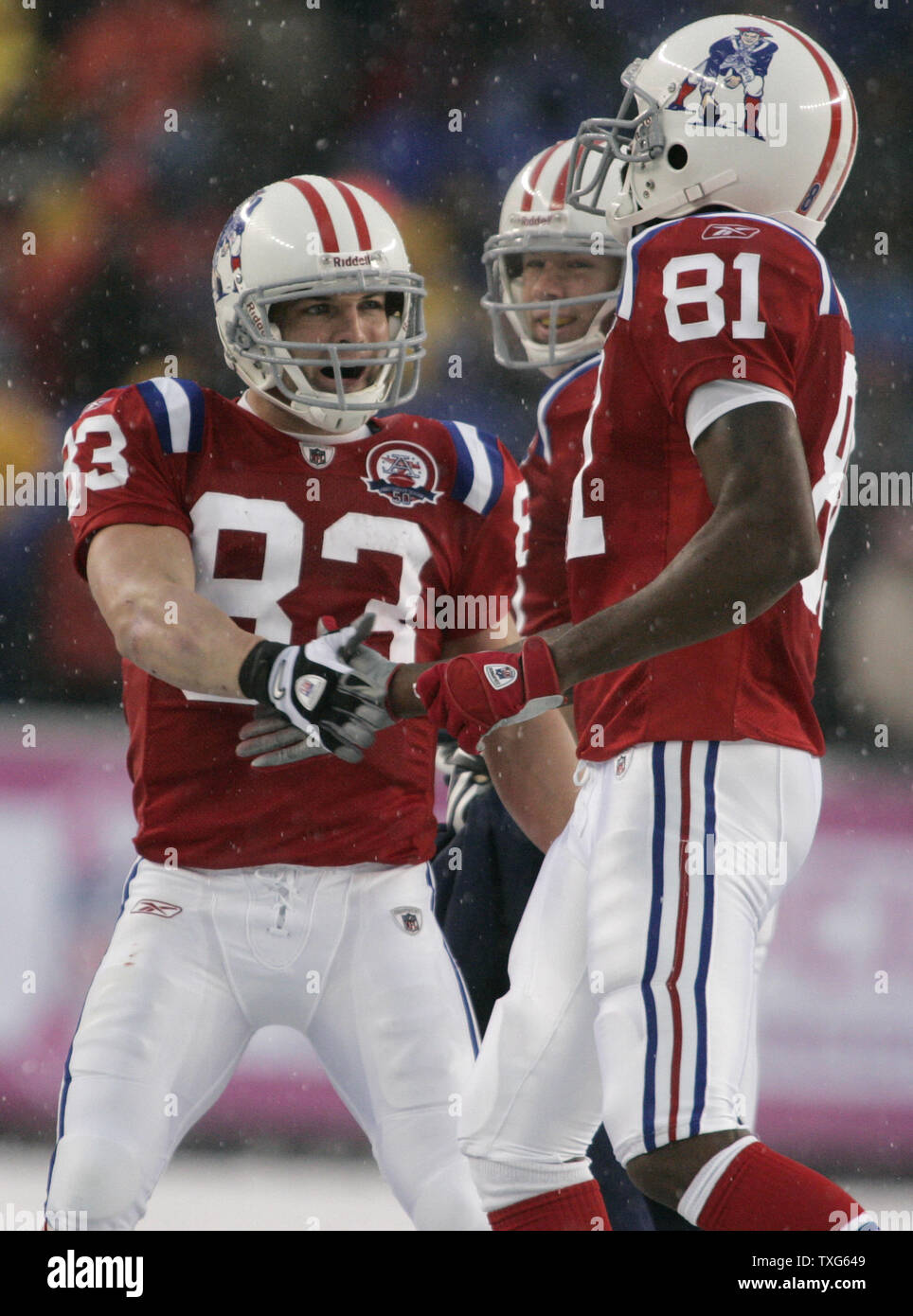 New England Patriots wide receiver Wes Welker (83) celebrates with