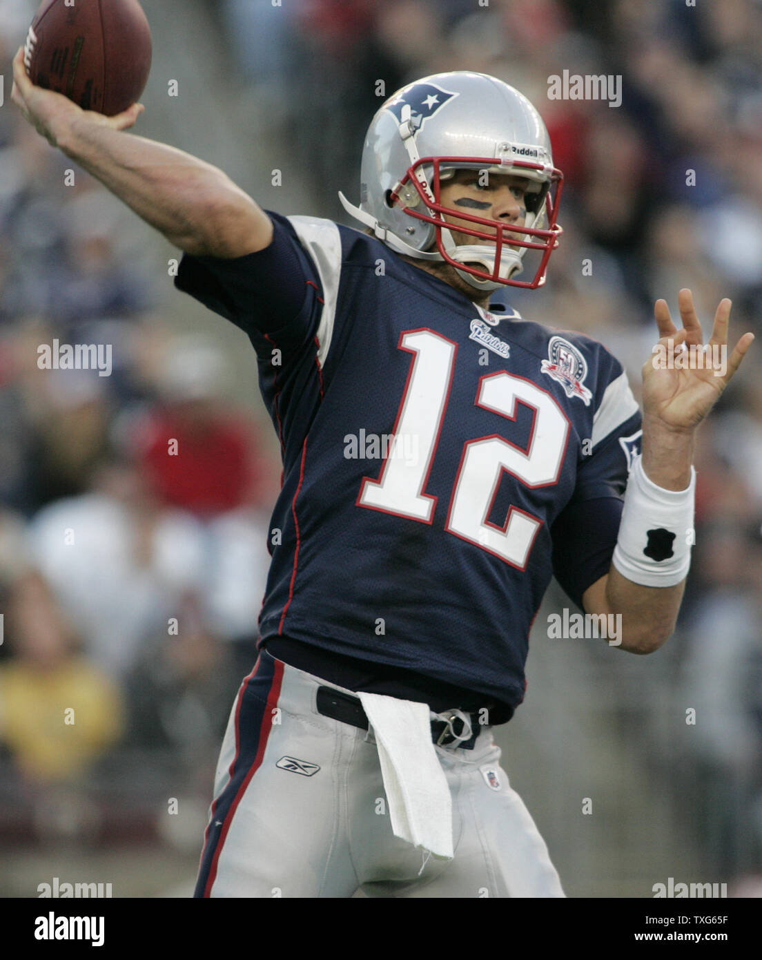New England Patriots quarterback Tom Brady (12) passes against the Miami Dolphins in the fourth quarter against the Miami Dolphins at Gillette Stadium in Foxboro, Massachusetts on November 8, 2009.  The Patriots defeated the Dolphins 27-17.    UPI/Matthew Healey Stock Photo