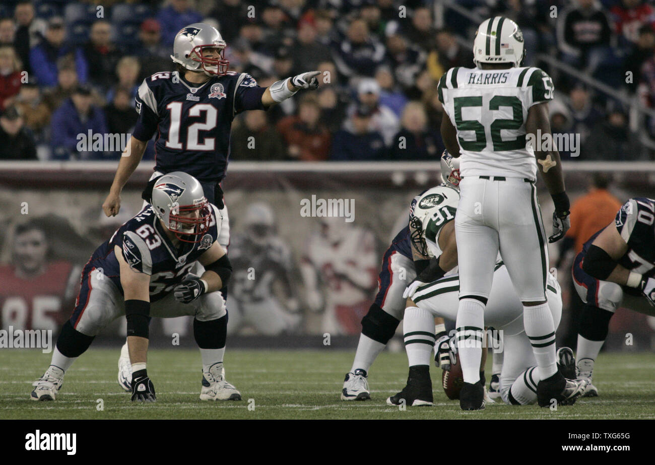 New England Patriots quarterback Tom Brady (12) lines up against the New York Jets in the first quarter at Gillette Stadium in Foxboro, Massachusetts on November 22, 2009.    UPI/Matthew Healey Stock Photo