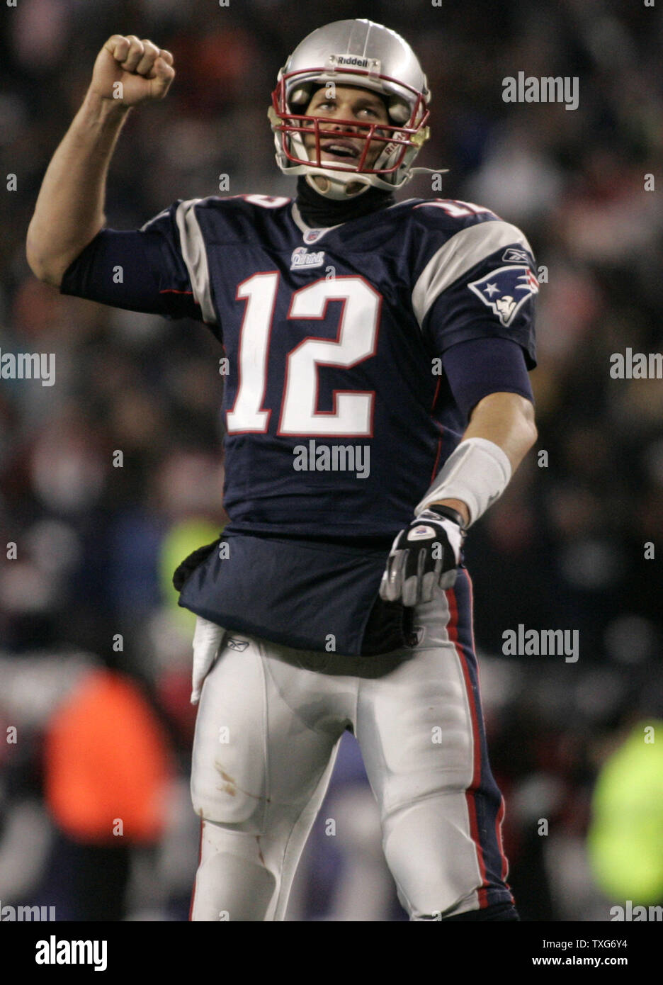 New England Patriots quarterback Tom Brady celebrates a touchdown against the New York Jets by teammate BenJarvus Green-Ellis in the fourth quarter at Gillette Stadium in Foxboro, Massachusetts on December 6, 2010.  The Patriots defeated the Jets 45-3.    UPI/Matthew Healey Stock Photo