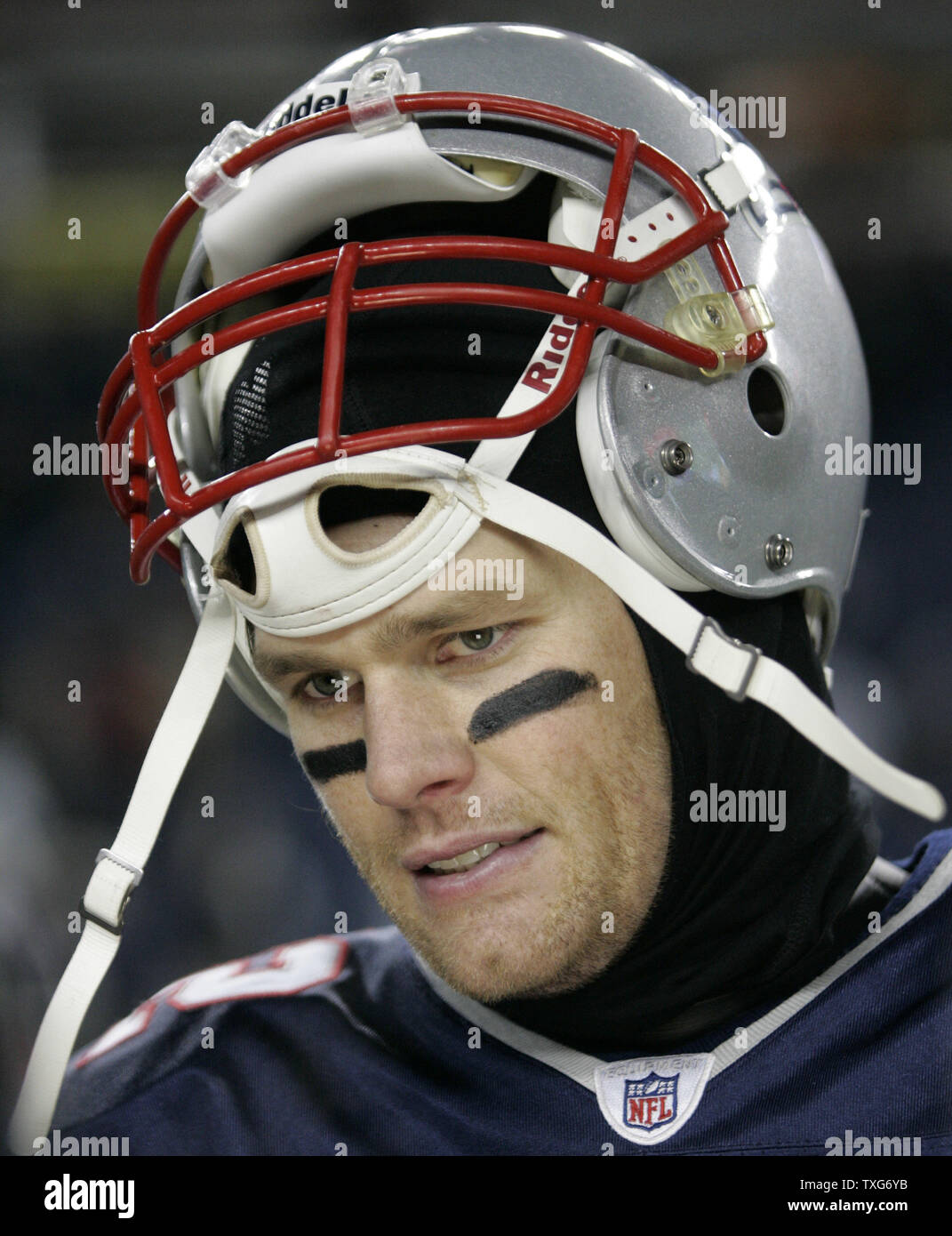 New England Patriots quarterback Tom Brady chats during an interview after the the Patriots defeated the New York Jets 45-3  at Gillette Stadium in Foxboro, Massachusetts on December 6, 2010.    UPI/Matthew Healey Stock Photo
