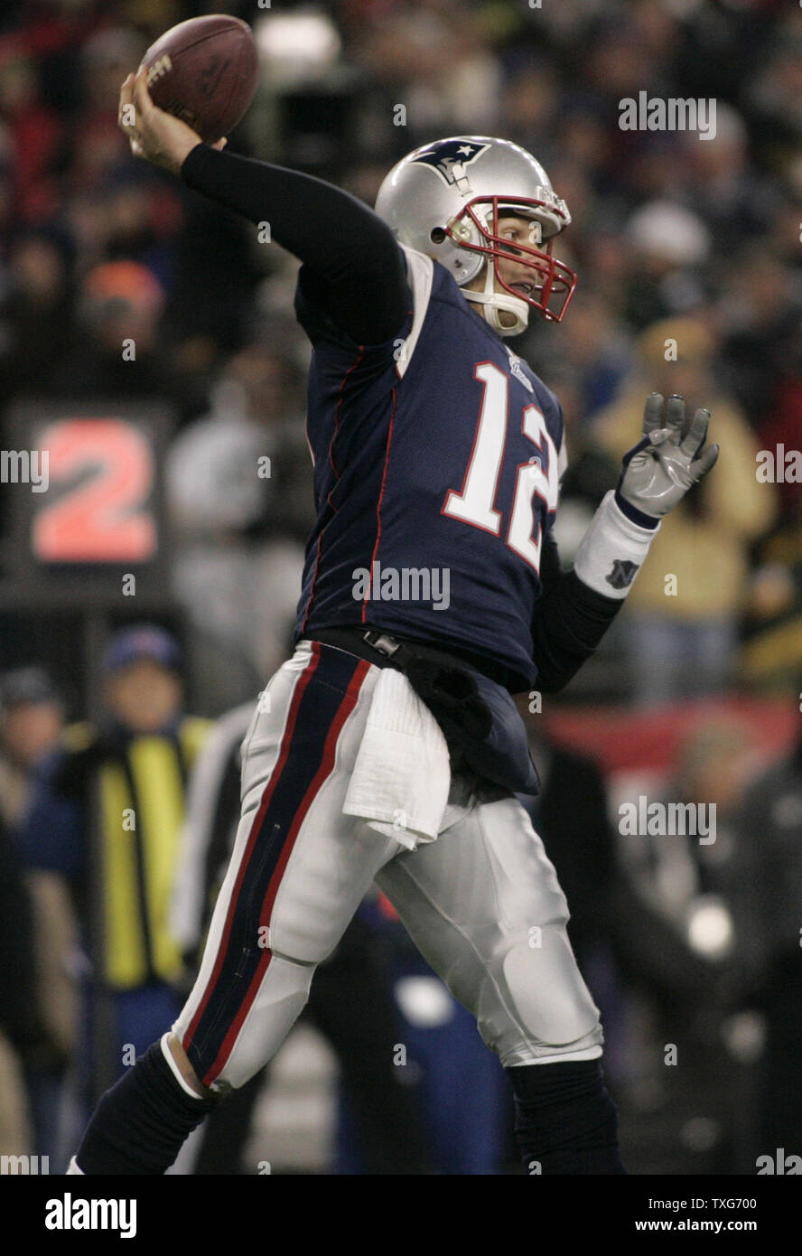 New England Patriots quarterback Tom Brady (12) throws against the Green Bay Packers in the third quarter at Gillette Stadium in Foxboro, Massachusetts on December 19, 2010.  The Patriots defeated the Packers 31-27.   UPI/Matthew Healey Stock Photo