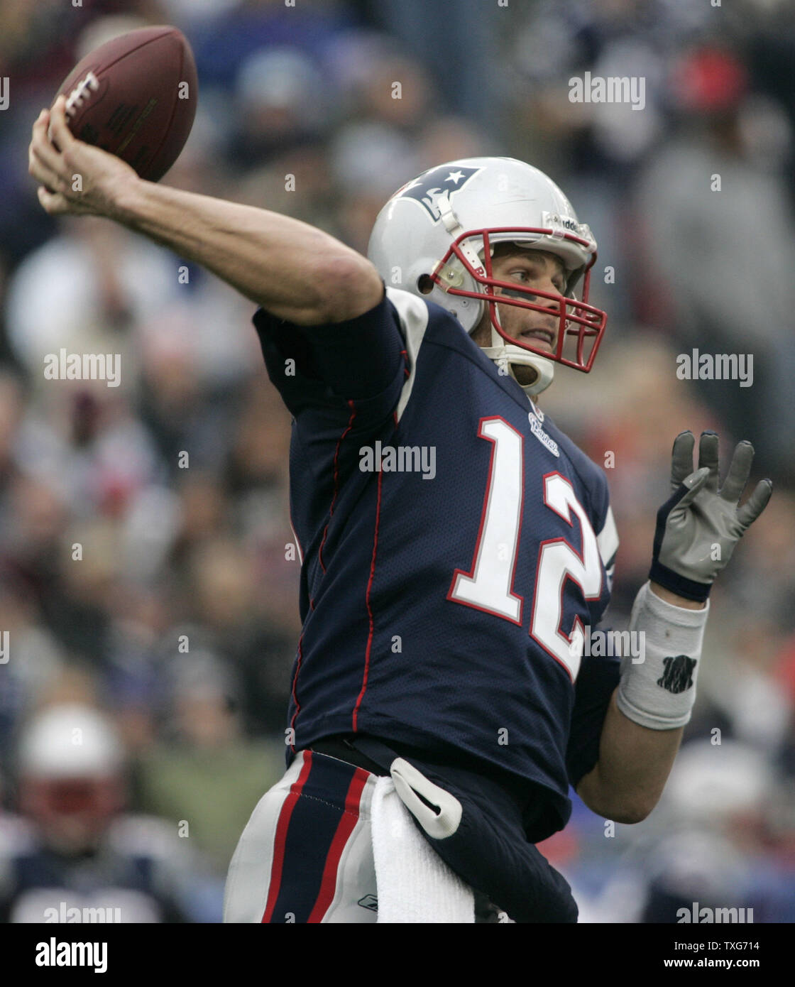 New England Patriots quarterback Tom Brady throws the ball against the Miami Dolphins in the first quarter at Gillette Stadium in Foxboro, Massachusetts on January 2, 2011.    UPI/Matthew Healey Stock Photo