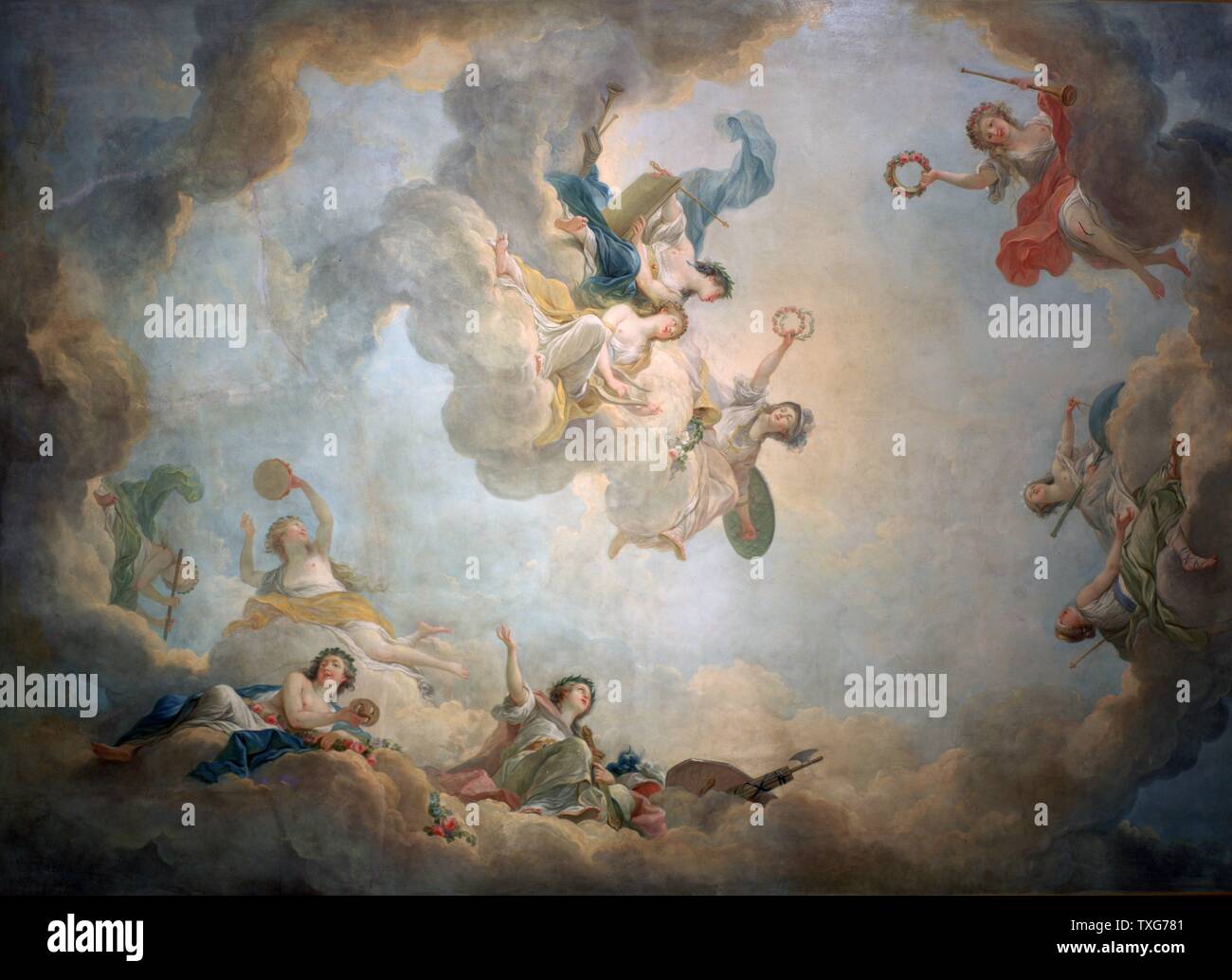 Jean-Simon Berthelemy  French school Ceiling of Marie Antoinette's Salon, Palace of Fontainebleau Stock Photo