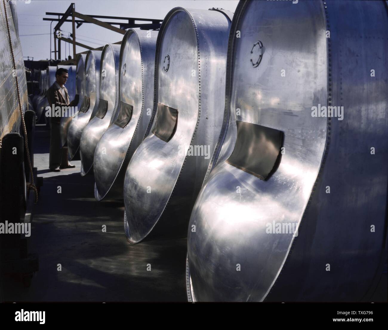 Fuel tanks for B25 bombers awaiting assembly at the North American
