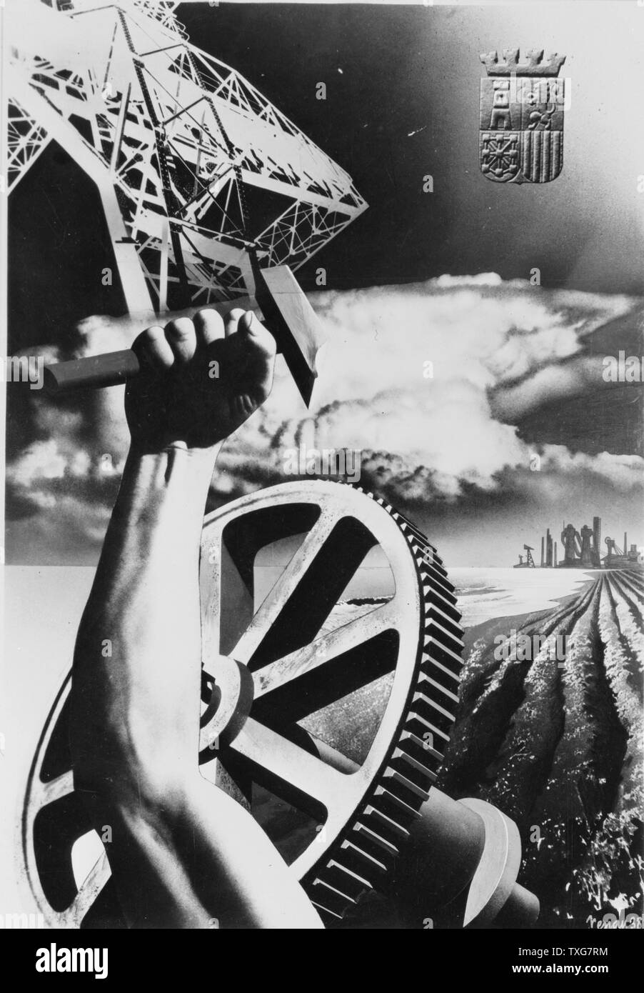 Poster for the Spanish Civil War, proclaiming strength in industry and agriculture Stock Photo