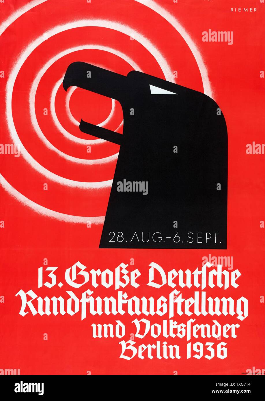 German Poster announcing a radio broadcasting in Berlin August-September 1936 Lithograph Stock Photo