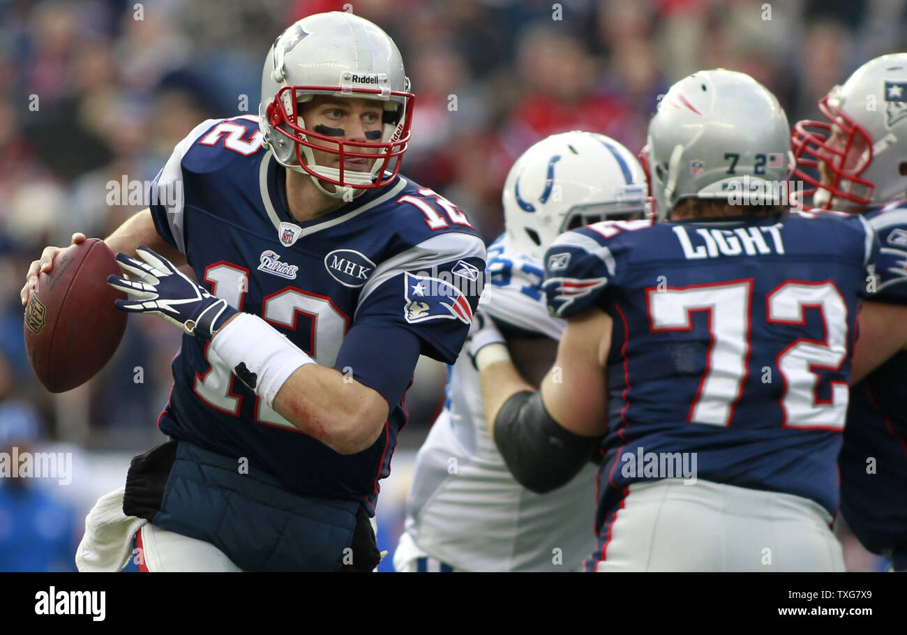 New England Patriots quarterback Tom Brady scrambles for two yards on a keeper in the first quarter against the Indianapolis Colts at Gillette Stadium in Foxboro, Massachusetts on December 4, 2011.  The Patriots defeated the Colts UPI/Matthew Healey Stock Photo