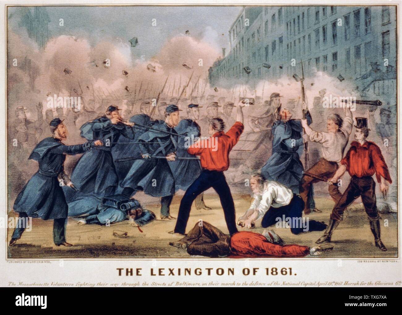 American Civil War 1861-1865 : First Battle of Lexington also called Battle of the Hemp Bales, 13-10 September 1861, Missouri Currier & Ives lithograph Stock Photo