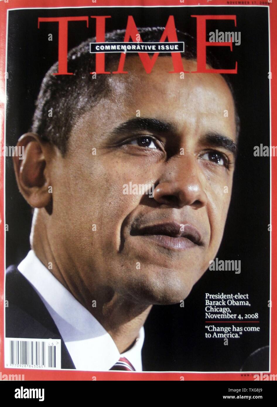 Front page of the 'Time Magazine' newspaper 4th November 2008 Lead story : Election of Barack Obama as United States President Stock Photo