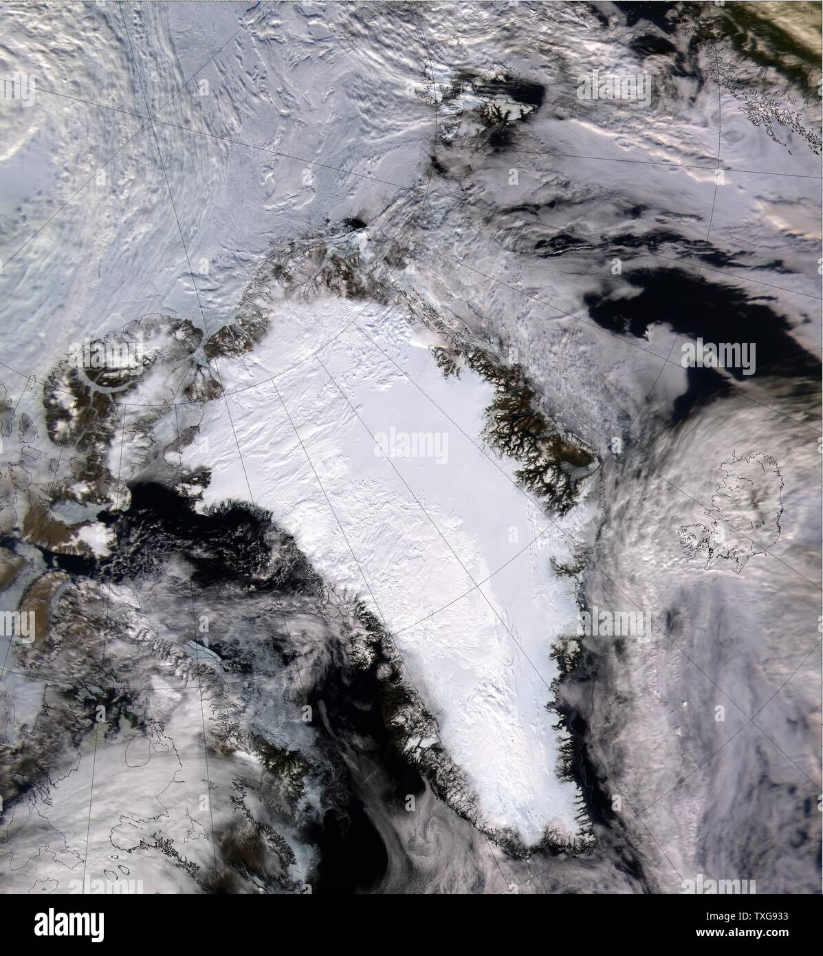 Satellite image of a snow and icecovered Greenland in 2000 Credit NASA