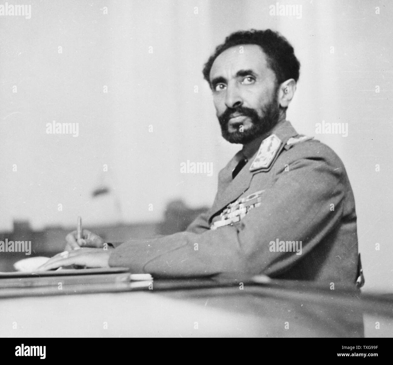 Haile Selassie, Emperor of Ethiopia at the palace, Addis Ababa After defeat of the Italians, on 5 May Haile Selassie entered Addis Ababa after  exile in England (1936-1941). Stock Photo