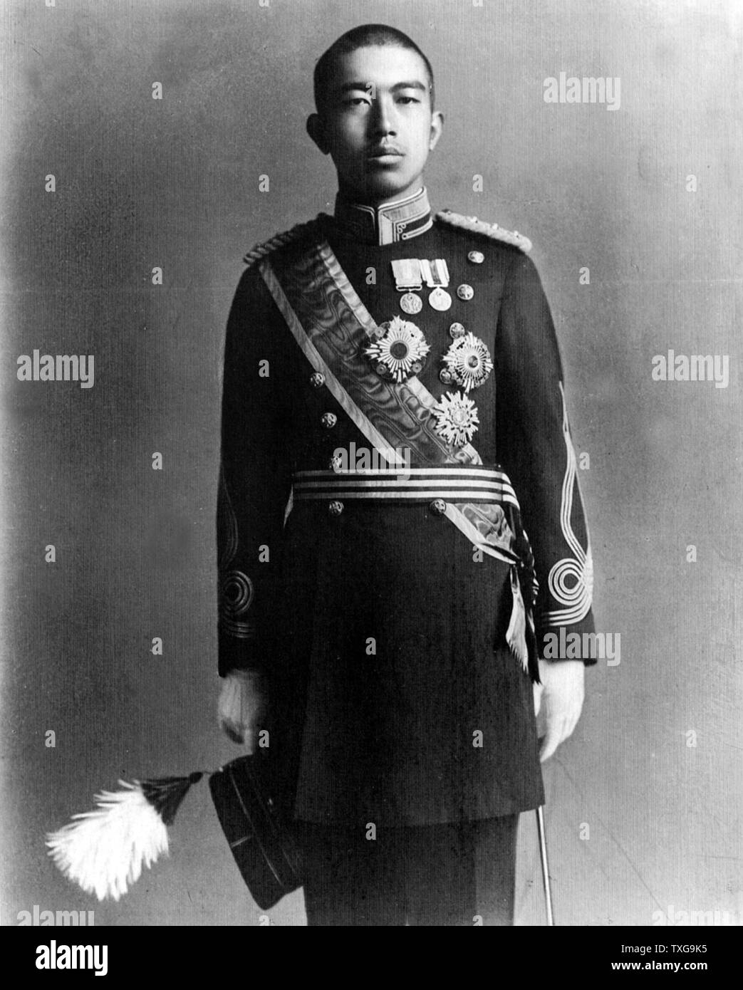 Hirohito, 124th Emperor of JapanThree-quarter portrait in military uniform when he became Crown Prince of Japan, April 1919. Stock Photo