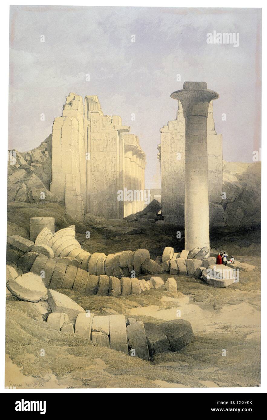 Karnak - November, the 29th of 1838.  Lithograph from a watercolour by David Robert (Scottish) Stock Photo