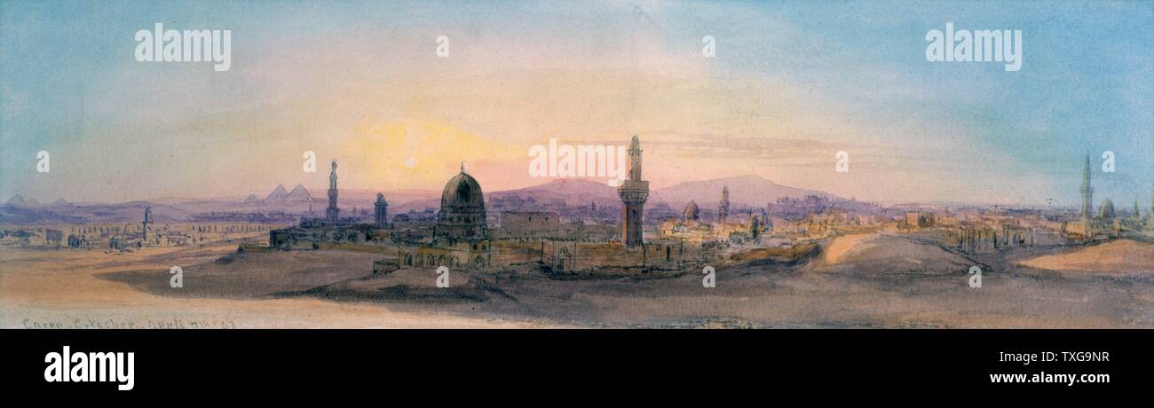 Charles Vacher British school Cairo - panoramic view in 1863 Watercolour Stock Photo