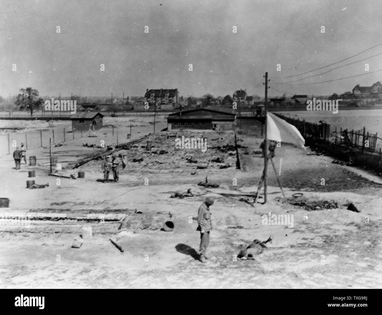 World War II. Site of mass burning of 250 Polish and French slave labourers at Nazi camp near Leipzig, Germany, on April 19, 1945, the day before the city was captured by 69th Inf. Div. U.S. Army. Stock Photo