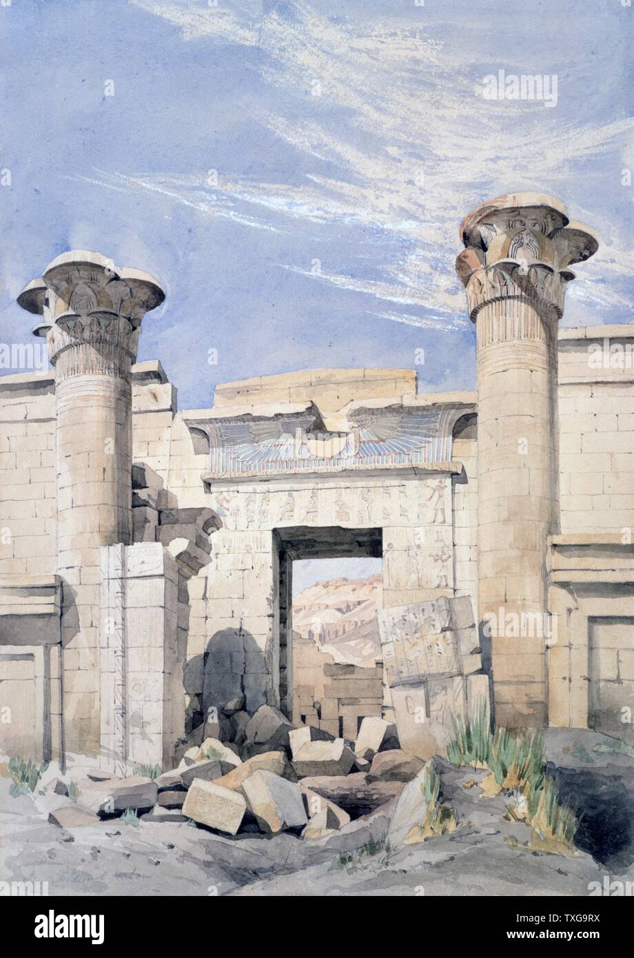 Canon G. F. Weston  Entrance to the Temple of Ramses III Watercolour Stock Photo